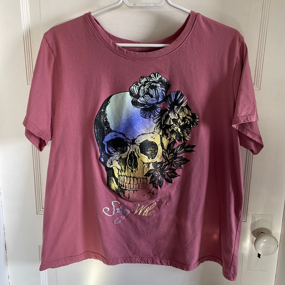 2/$15 Floral Skull Tee